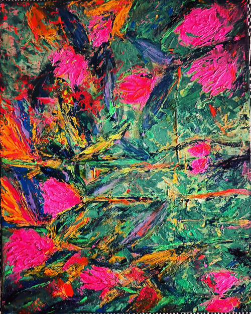 Flowers, Abstract, Unique, Joyful, Striking, Vibrant | Oil And Acrylic Painting in Paintings by Katie Lowran Art