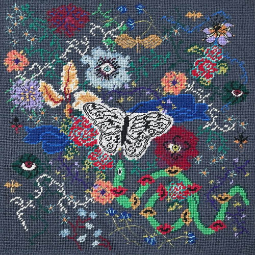 hand-embroidered needlepoint NIGHTSWIMMING canvas, ooak | Wall Hangings by Mommani Threads