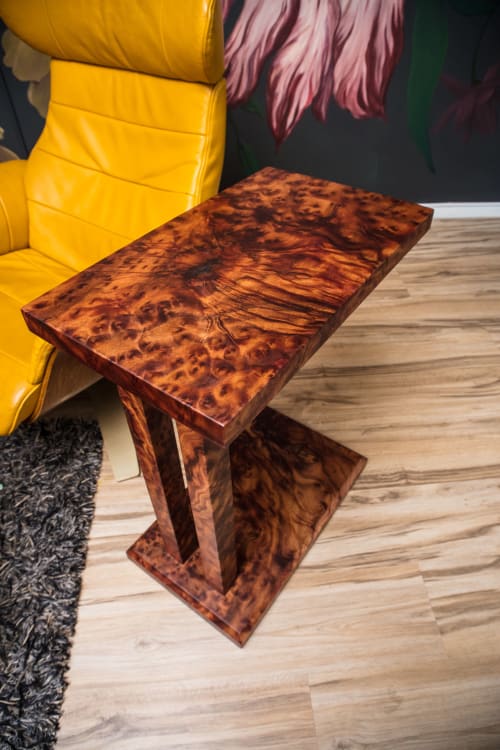 Camphor Burl Exotic Wood Cantilever C-Table | Tables by Lumberlust Designs