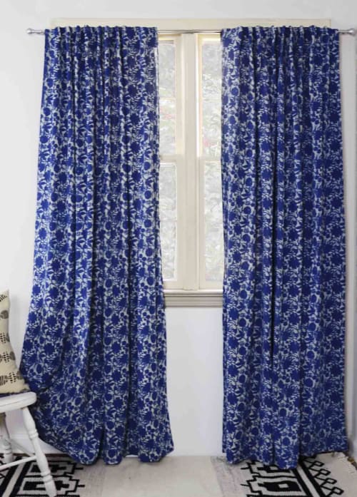 Blue Flowers | Curtain in Curtains & Drapes by ichcha