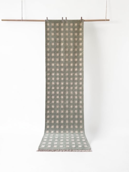 Handwoven Woolen Green & White Runner Rug | Rugs by Evergreen Carpets