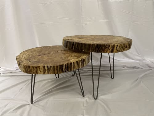 Live edge round slab two tiered coffee table | Tables by J Langos Wood Shop