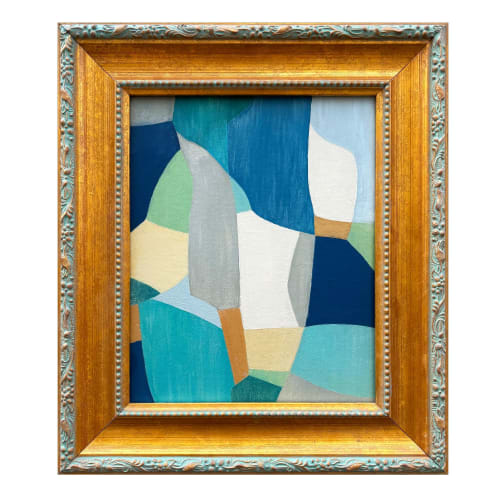 Contemporary Blue Abstract Oil Painting in Vintage Frame | Oil And Acrylic Painting in Paintings by Suzanne Nicoll Studio