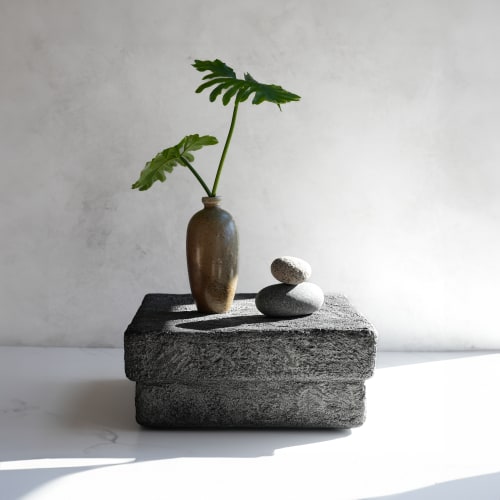 Giant Concrete Riser in Textured Stone Grey Concrete | Decorative Tray in Decorative Objects by Carolyn Powers Designs