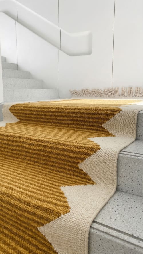 Handwoven Wool Yellow Stripe Stair Runner | Runner Rug in Rugs by Evergreen Carpets