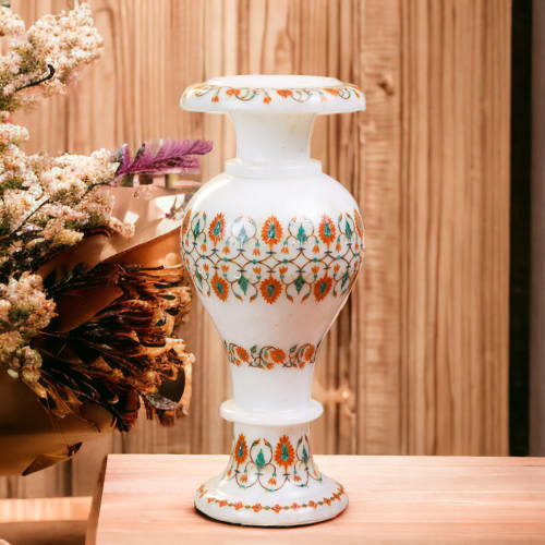 Marble vase for flowers, White marble vase | Vases & Vessels by Innovative Home Decors