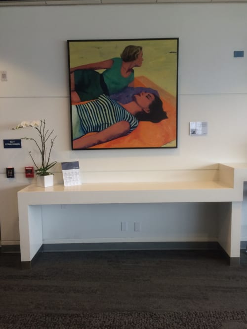 'Friends at the Beach', 48'x48", original oil painting | Paintings by T.S. Harris aka Tracey Sylvester Harris | Delta Sky Club in Los Angeles