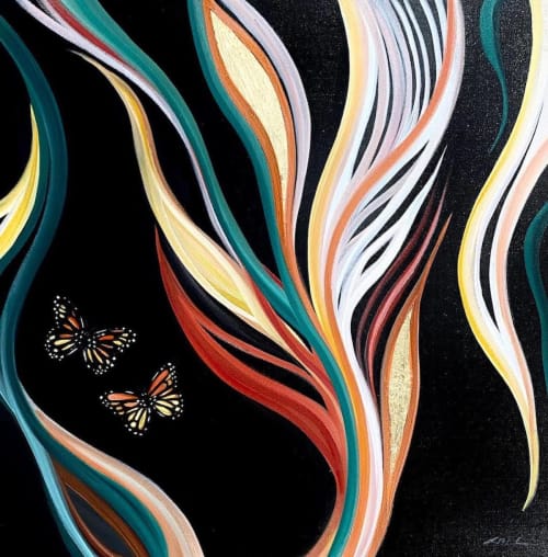 Butterflies, 24x24" painting | Oil And Acrylic Painting in Paintings by Laura Blue Art