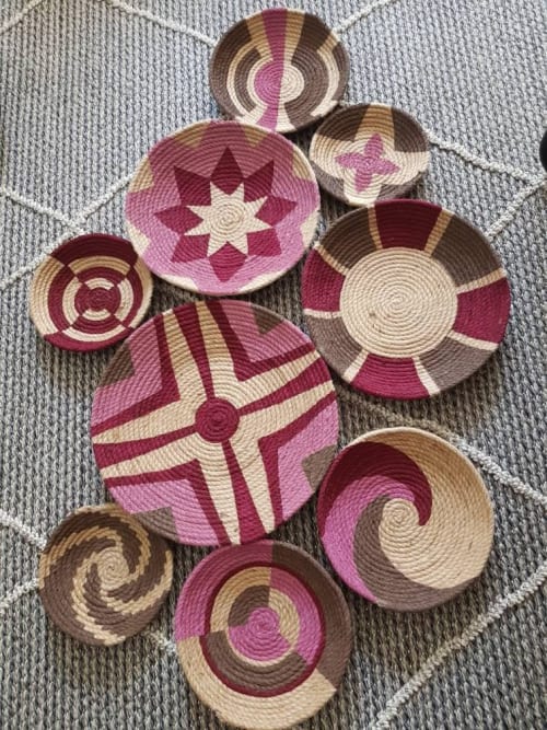 Pink Boho Woven Wall Hanging Baskets | Decorative Plate in Decorative Objects by Sarmal Design