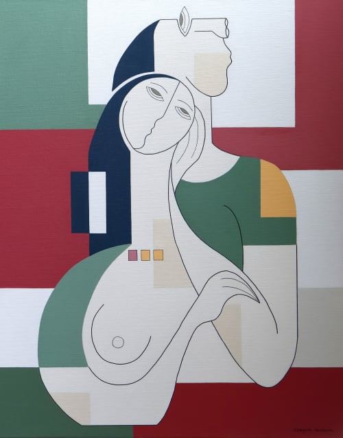 Ligne à Deux — Contemporary Minimalist Figurative Painting | Oil And Acrylic Painting in Paintings by Hildegarde Handsaeme