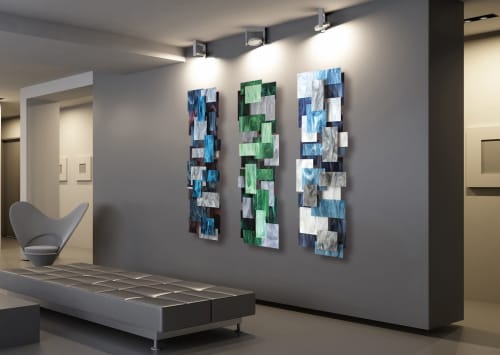 "Tryptic" Glass and Metal Wall Art Sculpture | Wall Hangings by Karo Studios | Houston in Houston