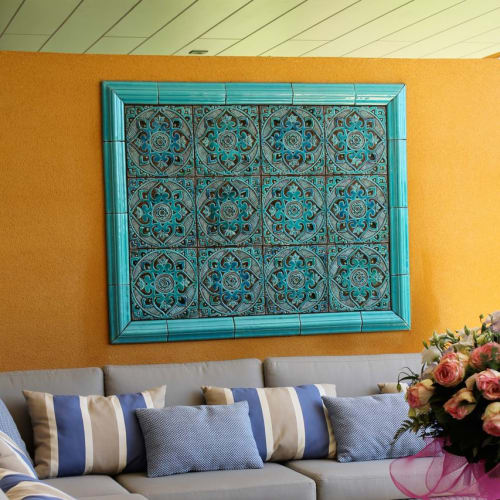 Large ceramic mural with decorative turquoise tiles | Murals by GVEGA