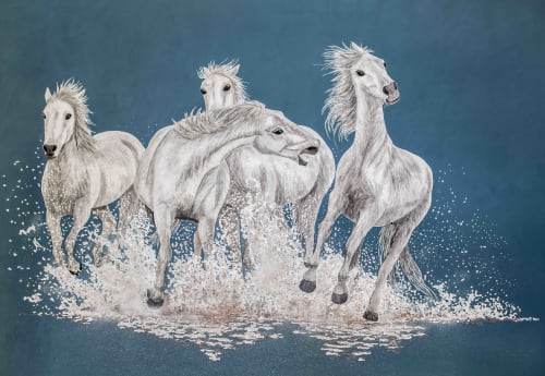 Unbroken - Camargue Horses | Paintings by Hannah Jensen | Private Residence in Auckland