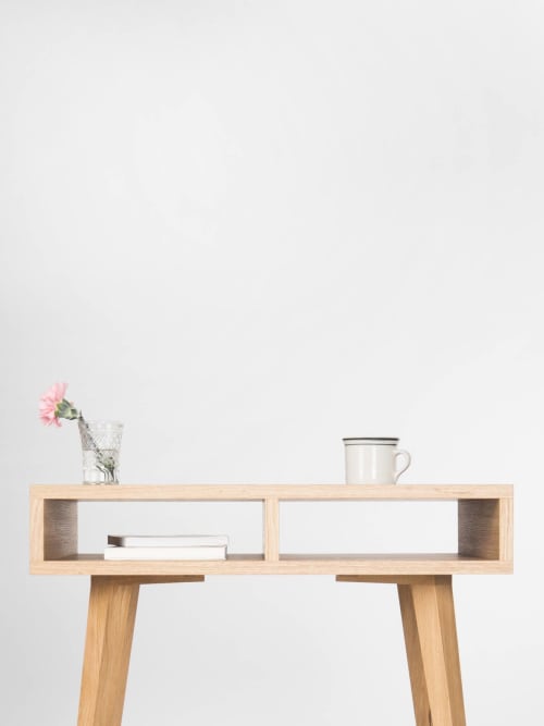 KUUB - Entryway table, hallway table, small desk open shelf | Tables by Mo Woodwork