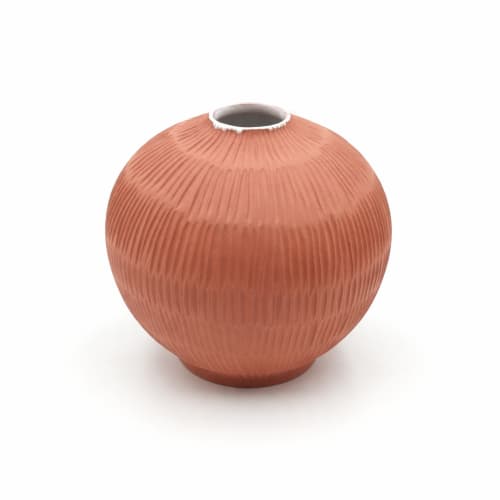 Handcarved Pink Clay Vase: Wabi-Sabi Ceramic Art | Vases & Vessels by ENOceramics