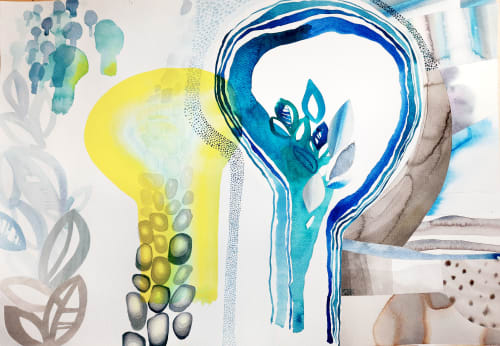 watercolour collage, abstract landscape painting on paper | Paintings by Valeria Kondor