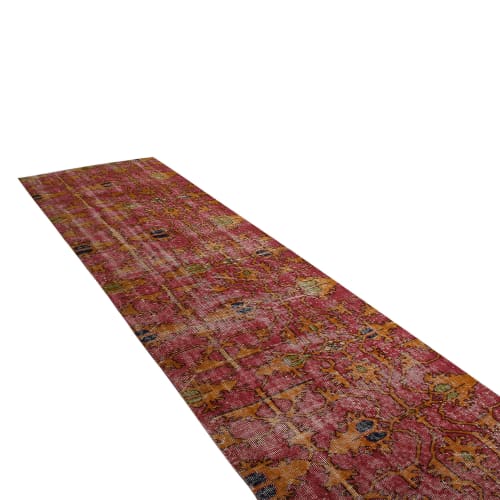 Vintage Mid-Century Pink And Gold Geometric Wool Rug, Black | Area Rug in Rugs by Rug and Kilim