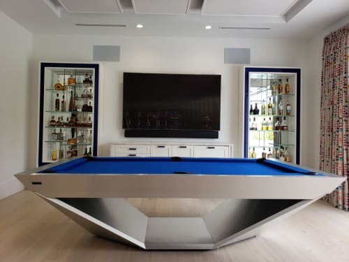 Brushed Aluminum and Royal Blue Stealth Billiards Table | Tables by 11 Ravens