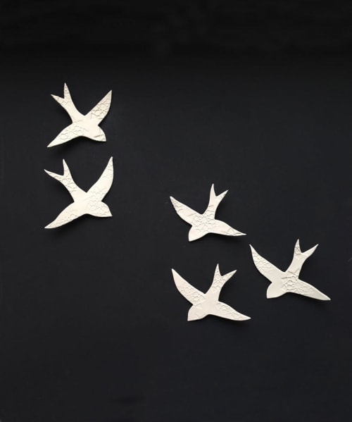 Swallows Over Morocco 5 White Birds | Wall Sculpture in Wall Hangings by Elizabeth Prince Ceramics