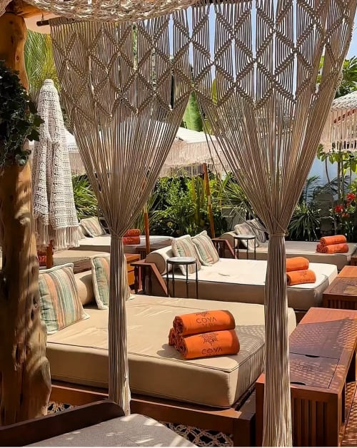 Boho Macrame Curtain Handcrafted for Pergola Indoor Outdoor | Curtains & Drapes by Dimitar Kostadinov | COYA Pool in Marbella