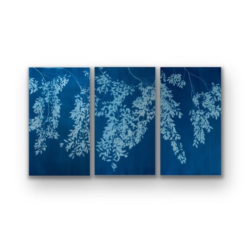 Chinese Elm Triptych (3 Handmade Cyanotypes total 40 x 66") | Etching in Paintings by Christine So
