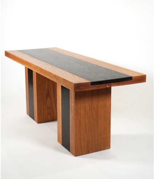 21st Century Minimalist Wenge and White Oak Plank Bench | Benches & Ottomans by Walker Design Studios