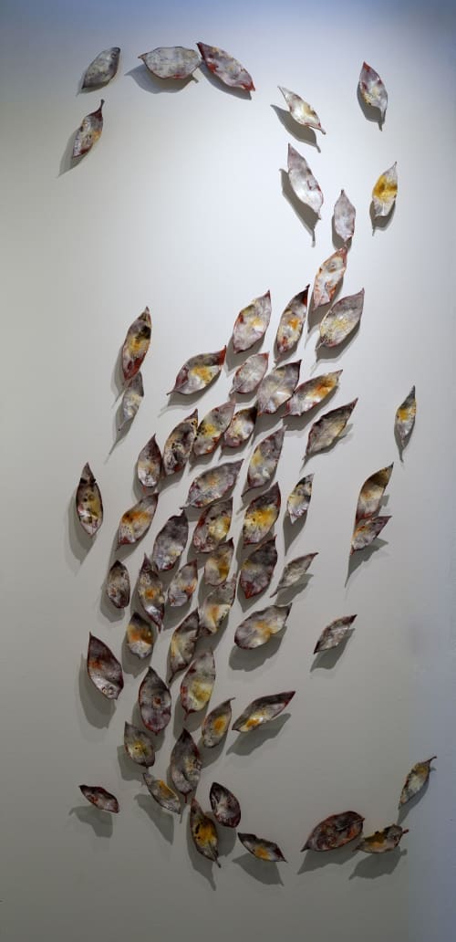 Sienna Leaves Wall Sculpture, 60 Pieces Set, Multi-Color | Wall Hangings by SevaCeramics