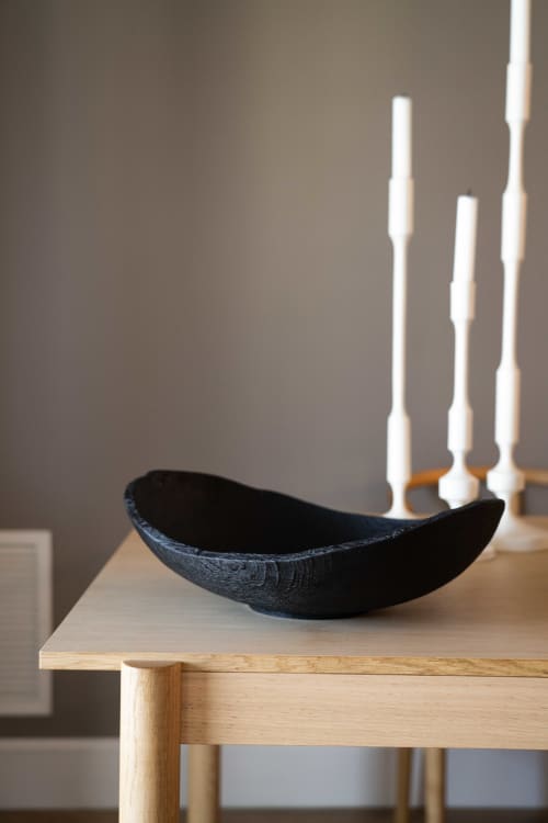Hand-Carved Large Charred Wood Shallow Bowl | Dinnerware by Creating Comfort Lab