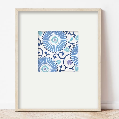 Set of 4 Blue Textile Inspired Watercolor Prints-UNFRAMED | Paintings by Suzanne Nicoll Studio