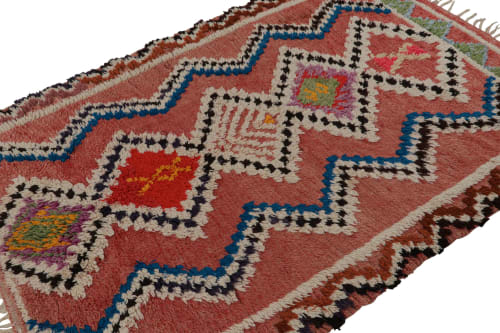 Vintage Moroccan Rug in Salmon Red with Geometric Patterns | Area Rug in Rugs by Rug and Kilim