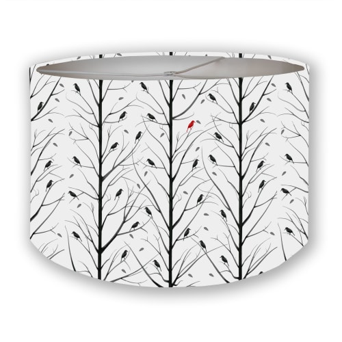 Red Bird Forest Lampshade | Table Lamp in Lamps by Ri Anderson