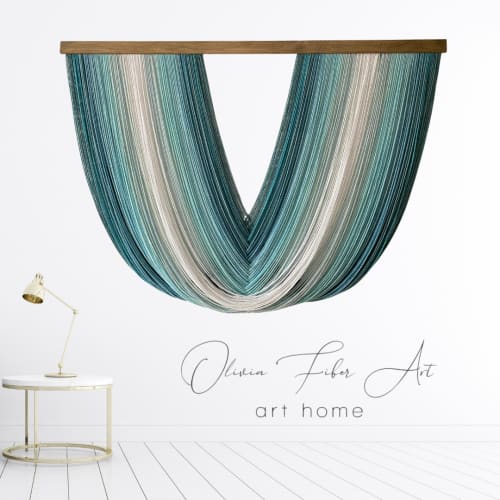 Fiber Art Ocean-Maree Aqua -Natural wall decoratiion | Macrame Wall Hanging in Wall Hangings by Olivia Fiber Art