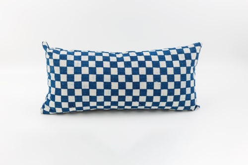 Antique Japanese Katazome Checkerboard Indigo Lumbar Pillow | Pillows by Peace & Thread