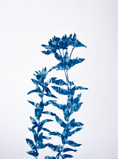 Woodland Path II: 24 x 18" unframed cyanotype painting | Mixed Media in Paintings by Christine So | Thomas Deans Fine Art in Atlanta