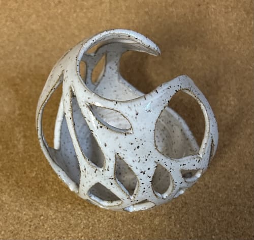 Small white cutout vessel | Decorative Bowl in Decorative Objects by Sheila Blunt