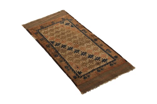 Hand-Knotted Antique Baluch Rug in Beige-Brown and Orange | Rugs by Rug and Kilim