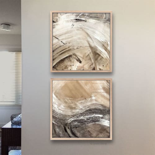 Neutral Impact abstract art - elegant movement, beige, taupe | Paintings by Lynette Melnyk