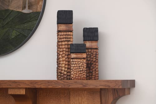 Black Ember Monoliths | Reclaimed Beech Wood Sculpture Set ( | Sculptures by Craig Forget