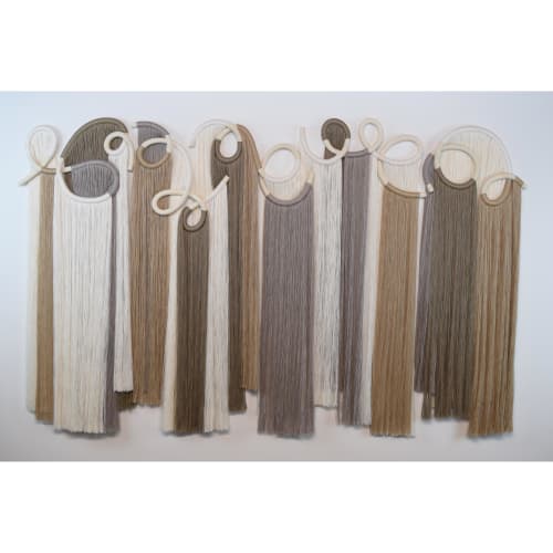 60" x 30" Ceramic & Fiber Wall Sculpture in White, Grey, Tan | Wall Hangings by Karen Gayle Tinney