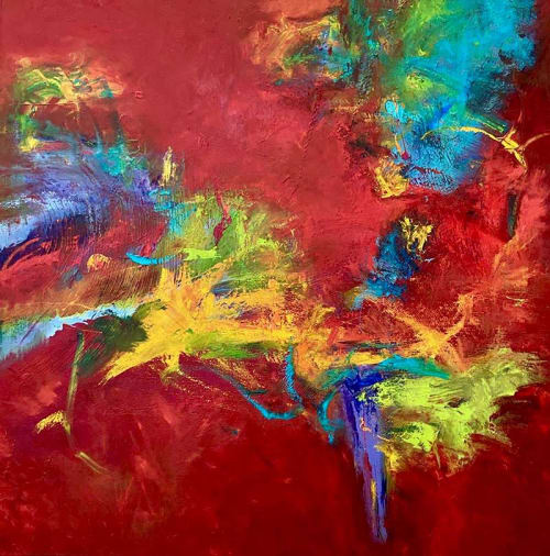 Red's Adventure Contemporary Oil Abstract | Oil And Acrylic Painting in Paintings by Strokes by Red - Red (Linda Harrison)
