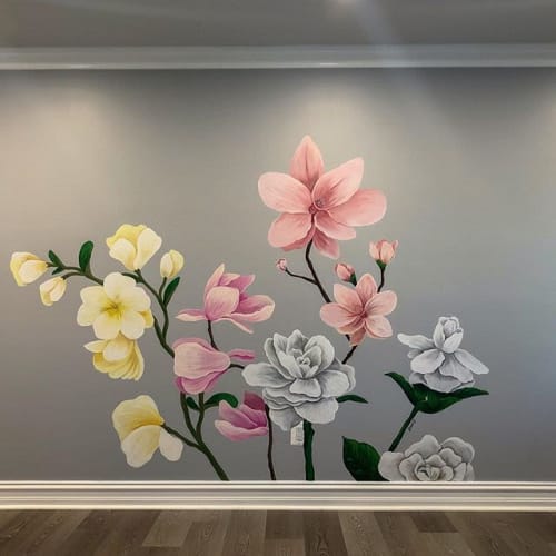 Magnolia Mural | Murals by SamarSalam.art | Private Residence, Ann Arbor in Ann Arbor
