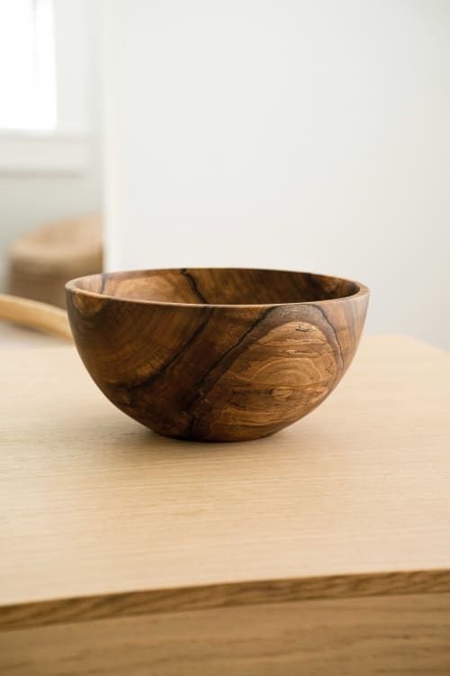 Hand-carved Walnut Wood Tall Fruit Bowl | Serving Bowl in Serveware by Creating Comfort Lab