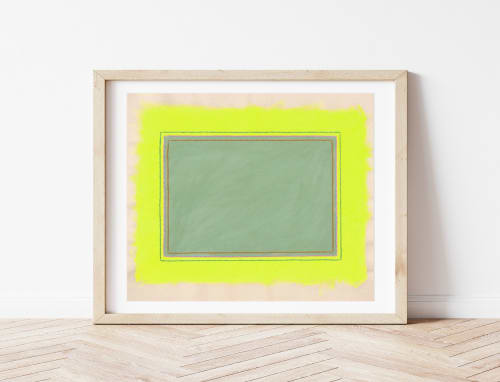 Matted Framed Print - Sage Green & Neon Modern Abstract Art | Paintings by Emily Keating Snyder