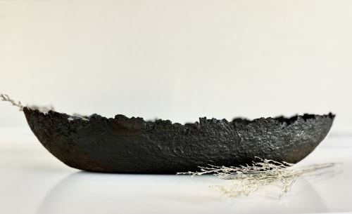 Long Rustic Black Bowl Paper Mache Material | Decorative Objects by TM Olson Collection