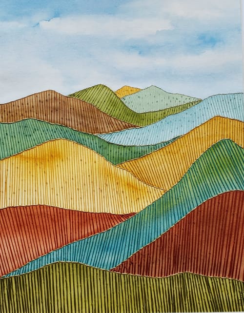 The Shape of the Land. Hand-embroidered Watercolor | Paintings by Laila Vazquez