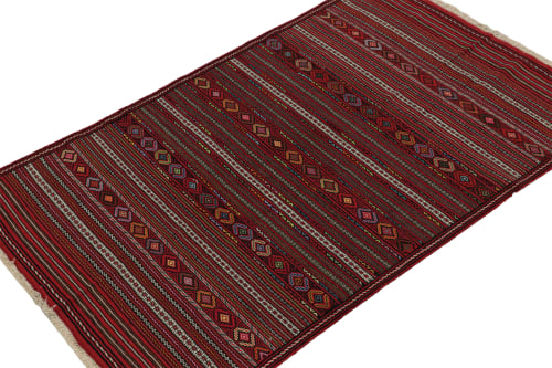 Vintage Baluch Kilim in Red with Stripes & Geometric Pattern | Rugs by Rug and Kilim