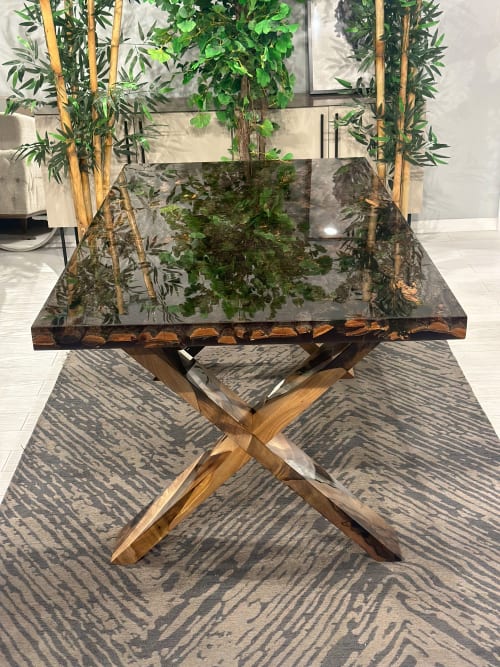Bark & Moss Epoxy Resin Dining - Conference Room Table | Dining Table in Tables by Tinella Wood