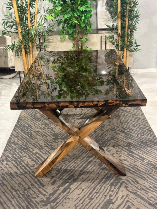 Bark & Moss Epoxy Resin Dining - Conference Room Table | Dining Table in Tables by Tinella Collection