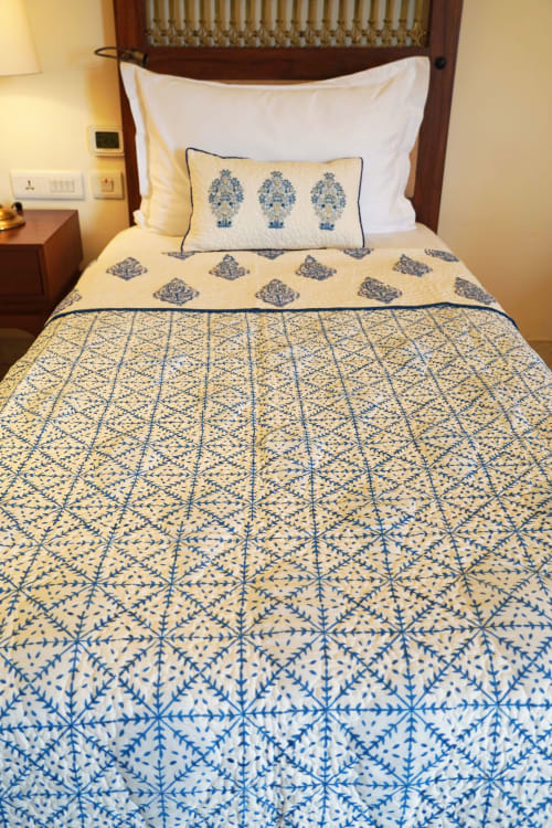 Big Floral Paisley Indigo Quilt | Linens & Bedding by Jaipur Bloc House