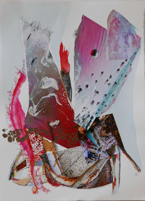 Pink Lake I,  56x76 cm, photo collage , mixed medium on paper. | Paintings by Nel ten Wolde
